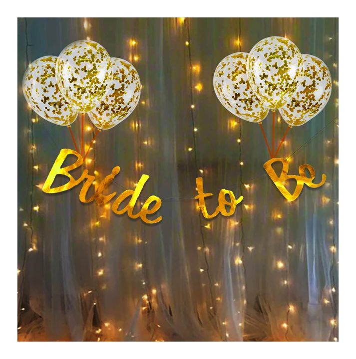 10Pcs Bride To Be Decoration Set – Golden Confetti Balloons, Bride To Be Banner & LED Fairy Light | Bridal Shower & Bachelorette Party Decor