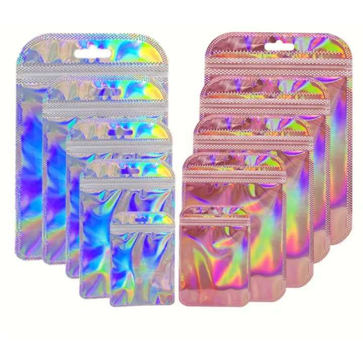 50/100pcs%20Iridescent%20Self%20Sealing%20Bags%20Pink%20Laser%20Plastic%20Pouches%20Resealable%20Zip%20Lock%20Packaging%20for%20Jewelry%20Display%20Retail%20Bags%20-%20Image%203