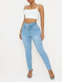 Women'S High-Waisted Stretch Denim Jeans -  Slim Fit with Butt Lifting, Casual Style, Light Blue, All-Season Comfort, High W. 