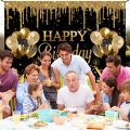 Gold Glitter Birthday Party Polyester Background Cloth, Backdrop Banner Perfect For Black Gold Adult Happy Birthday Theme Party. 