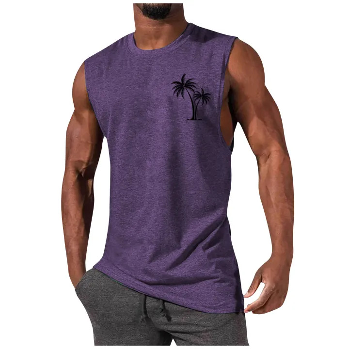 2025%20Men'S%20Muscle%20Fitness%20Shirt%20Sports%20T-Shirt%20Gym%20Training%20Shirt%20Summer%20Casual%20Vest%20Tree%20Print%20Sleeveless%20Round%20Neck%20-%20Image%203