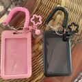 Retractable Card Holder Keychain Star Pendant Cute Cartoon Pattern Durable Plastic Metal Clip Open Ring Compact Functional.