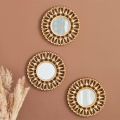 Elegant 3-Piece Golden Decorative Wall Mirror Set for Home Room Decor. 