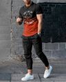 Summer Men's Fashion Gradient Splicing Printed Soft and Breathable Round Neck T-shirt Pants Set Outdoor Casual Clothing.