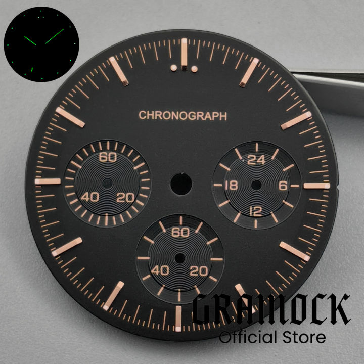 GRAMOCK%20No%20Logo%20Luminous%2031.5mm%20Black%20Green%20White%20Moon%20Watch%20Dial%206%20Hands%20For%20VK63%20VK63A%20Men's%20Quartz%20Watch%20Replacement%20Part%20-%20Image%202