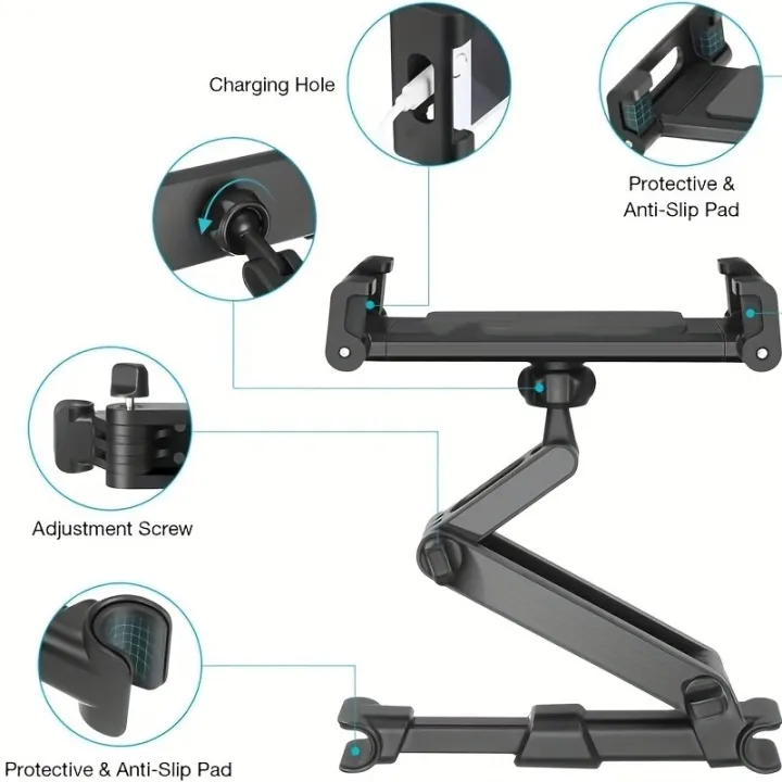 Car%20Tablet%20Holder,%20Headrest%20Mount%20Adjustable%20Stand%20Cradle%20Compatible%20With%205"%20To%2012.9"%20Cell%20Phones%20And%20Tablets%20-%20Image%204
