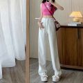 Fashion Artistic Lightweight Women Trendy Wide-legged Pants Simple Style Solid High-Waist Design Suitable Casual White Trousers. 