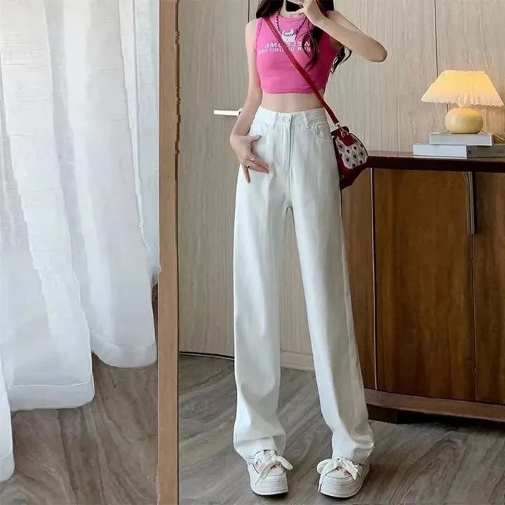 Fashion%20Artistic%20Lightweight%20Women%20Trendy%20Wide-legged%20Pants%20Simple%20Style%20Solid%20High-Waist%20Design%20Suitable%20Casual%20White%20Trousers%20-%20Image%206