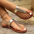 Women's Casual Flat Sandals, Fish Scale Pattern T-Shaped Thin Strap Sandals, Summer and Cool Flip-Flops, Suitable for Beach, Outdoor, Vacation, Valentine's Day .