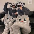 Kigurumi Unicorn Cat Onesie Winter Warm Sleepwear Women Men Pajamas Slipper Couple Pijamas Cartoon Hooded Nightwears Slipper. 