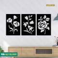 Floral Wall Art Set | 3-Piece Black Acrylic Laser Cut Flower Panels | Modern Minimalist Home & Office Decor. 