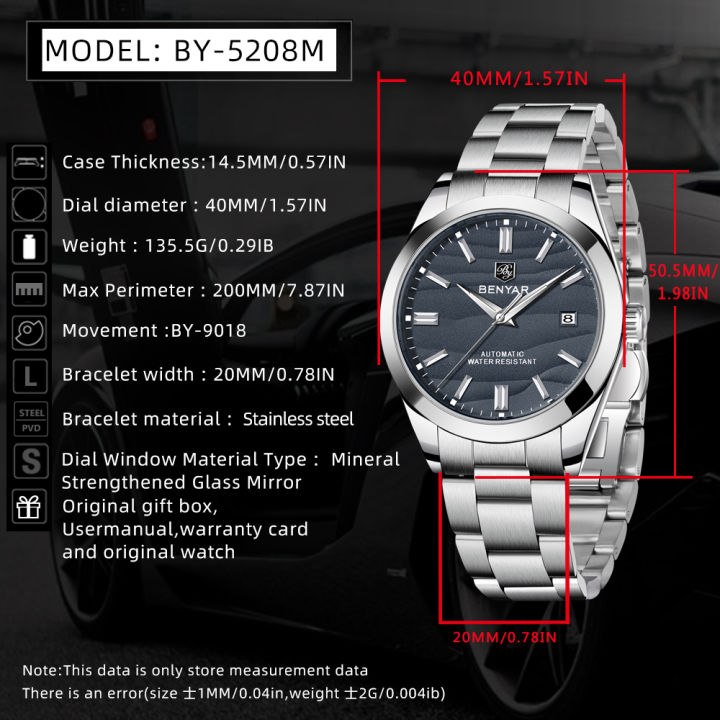 BENYAR%20Top%20Sand%20Series%2040mm%20Hot%20Selling%20Mechanical%20Watch%20316L%20Stainless%20Steel%20Simple%205%20Bar%20Waterproof%20Automatic%20Men's%20Watch%20-%20Image%205
