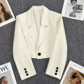 Xpqbb Black Cropped Blazers Woman Trend 2024 New All-match Notched Collar Crop Jacket Women Korean Chic Single Button Suit Coat. 