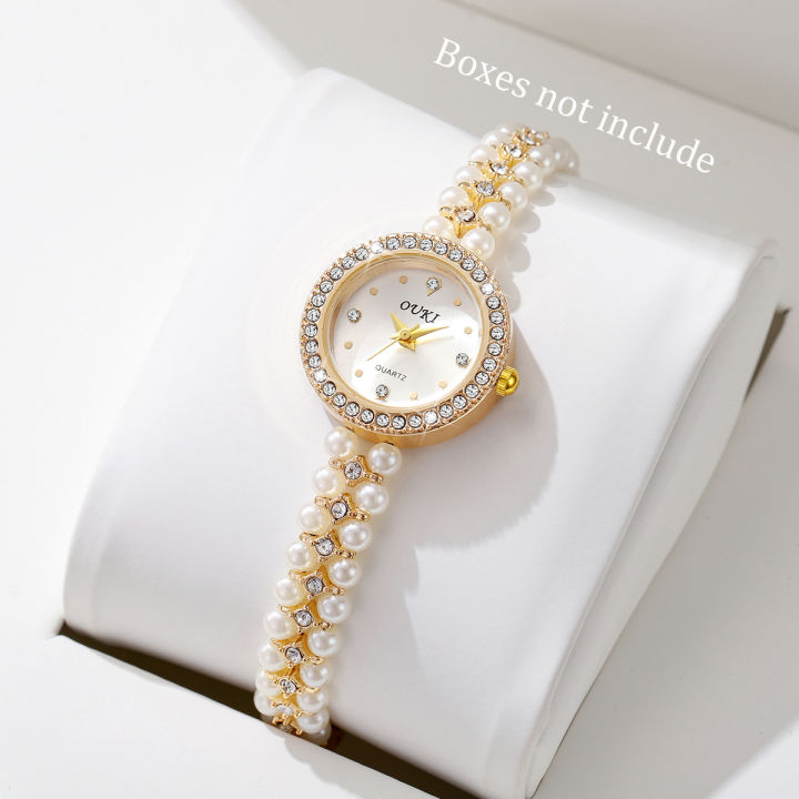 Fashion Women's Watches Ladies Imitation Pearls Alloy Band Analog Quartz Wristwatch Reloj Mujer（Without Box）