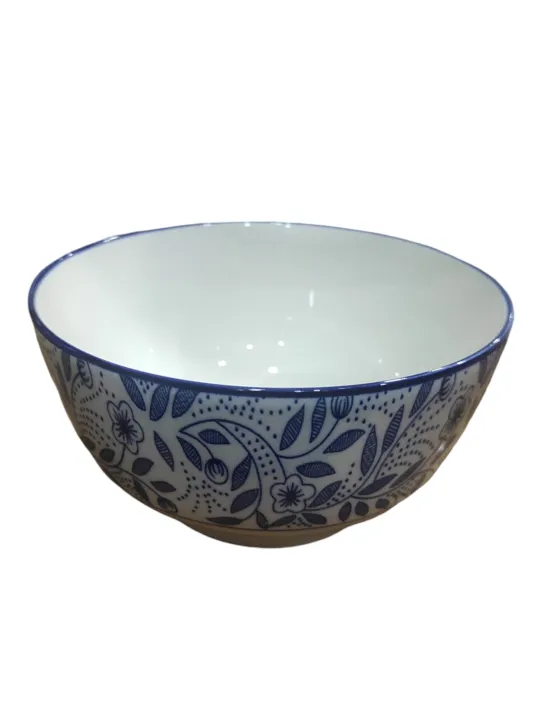 White Glazed Multi Color Printed Designed Ceramic Bowl 6" | Best for Salad and Soup | Oven Friendly