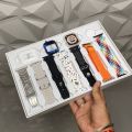 I20 Ultra Max Suit In Gold Edition Ultra 49MM Big Display Smart Watch + 7 Straps + Airpods Pro 2 + 49mm Jelly Watch Case All In One Box. 