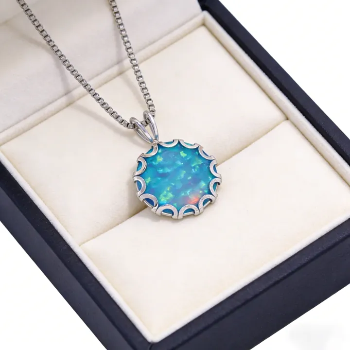 Wave%20Frame%20Opal%20Pendant%20Necklace,Round%20Blue%20Green%20Opal%20with%20Red%20Fire,White%20K%20Plated%20Floral%20Jewelry,Dainty%20Charms%20Gift%20for%20Women%20-%20Image%206