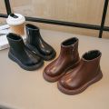 Children Fashion Boots Simple Girls Ankle Boot Black Kids Short Leather Boots Side Zipper Thick Bottom Autumn Winter 2024 New. 
