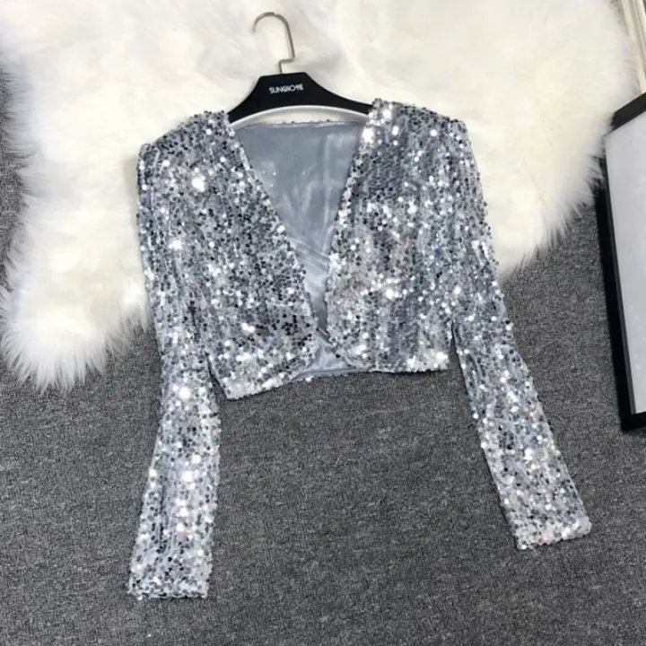 Street%20Fashion%20Joker%20Short%20Edition%20Sequins%20Small%20Suit%20Sparkling%20Bead%20Piece%20Suit%20Small%20Jacket%20Tank%20Top%20Jazz%20Dance%20Performance%20-%20Image%202