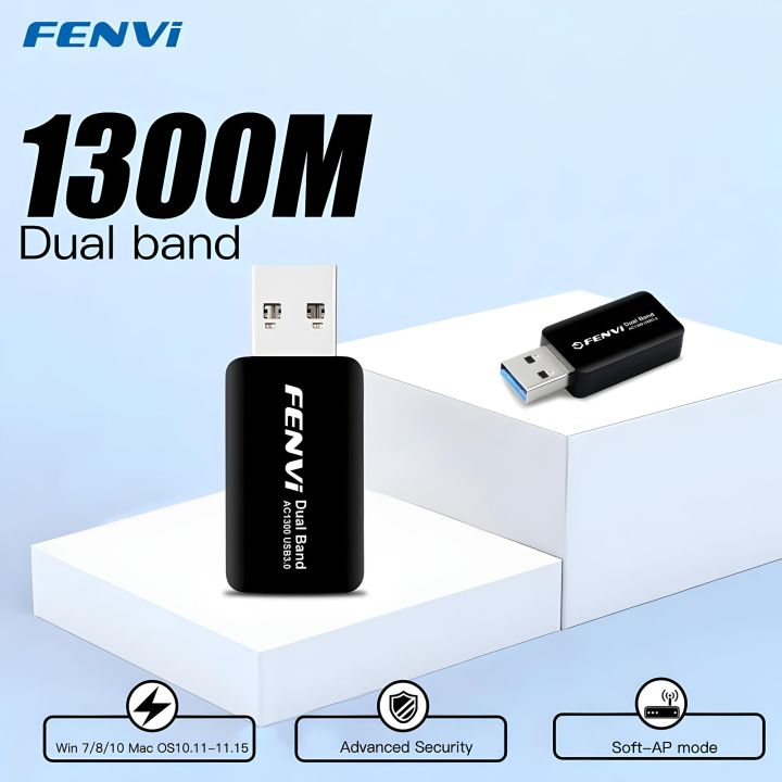 FENVI 1300Mbps Dual Band 2.4G/5Ghz USB 3.0 Wireless AC Wi Fi Adapter ...