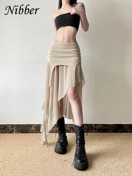 Nibber%202026%20Summer%20Solid%20Color%20Simple%20All-match%20Casual%20%20Fimbriate%20High%20Street%20Trendy%20Cool%20Women's%20Laminated%20Ruffled%20Skirt%20-%20Image%205