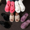 Cross Warm Fluffy Furry Slippers Women Lightweight Flat Heels Fur Slides Woman Autumn Winter Open Toe Non Slip Home Floor Shoes. 