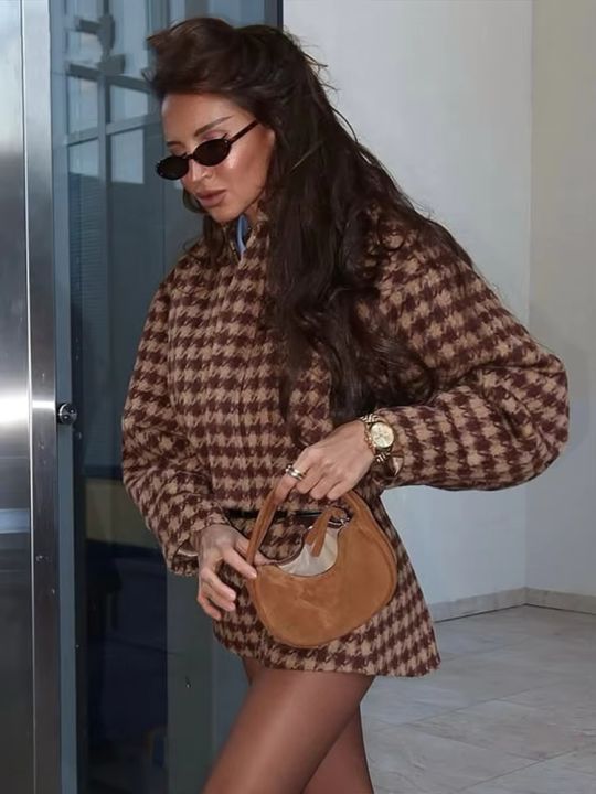 Cozy%20Grid%20Pattern%20Women%20Shorts%20Sets%20Lapel%20Long%20Sleeve%20Loose%20Single%20Breasted%20Ruffle%20Tops%20High%20Waist%20Pants%20New%20Fashion%20Outerwear%20-%20Image%202