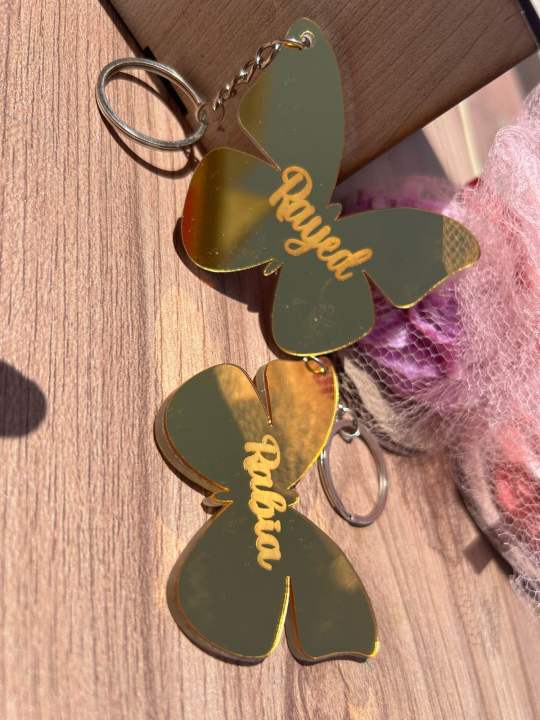 Butterfly shaped acrylic keychain with name engraved . Name keychain,  acrylic customised keychain