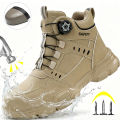 Men Steel Toe Safety Work Boots Anti-smash Puncture Proof Kevlar Midsole Waterproof Lightweight Industrial Shoes Rotary Buckle.
