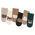 Six Pairs Autumn And Winter Large Area Dot Glue Baby Trampoline Socks, Baby Little Kids Non-slip Floor Socks Large Cartoon Strai.