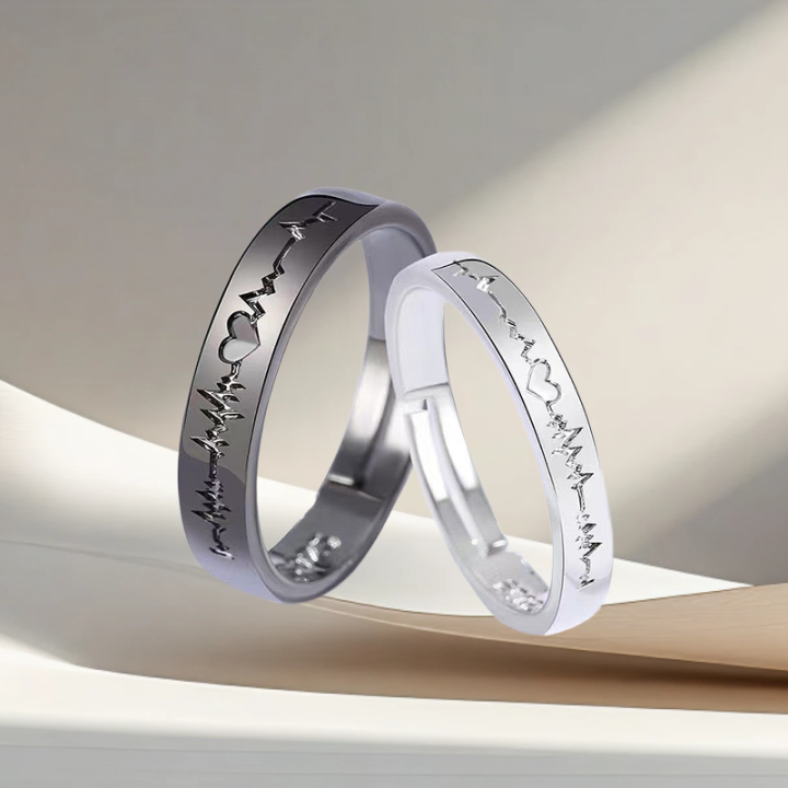 Black and White Ecg Couple Rings, Student Rings, Simple and Versatile ...