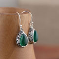 Huitan Green/Red Pear Stone Drop Earrings for Women Ethnic Style Aesthetic Carved Pattern Temperament Lady's Earrings Jewelry. 