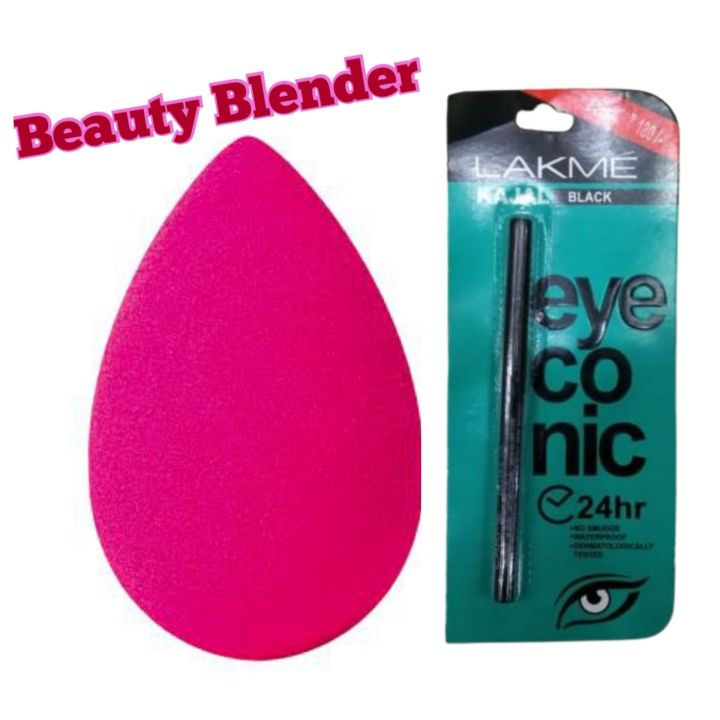 2 in 1 Offer / 1 pc Original Beauty Blender/ 1 Pc Original LaKme Kajal Waterproof Black