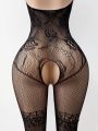 Side Cutout  Lingerie Bodysuit Women Fishnet Open Crotch Bodystocking for  See Through Nightwear. 