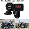 10-24V 3.1A Dual USB Port Motorcycle Charger with Voltmeter Waterproof Fast-Charging Cable for 12V/24V Bikes, ATV, Boats.