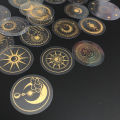 70 pcs Glitter Gold PET Adhesive Stickers Waterproof Transparent Label: SUN MOON Stars Etc.