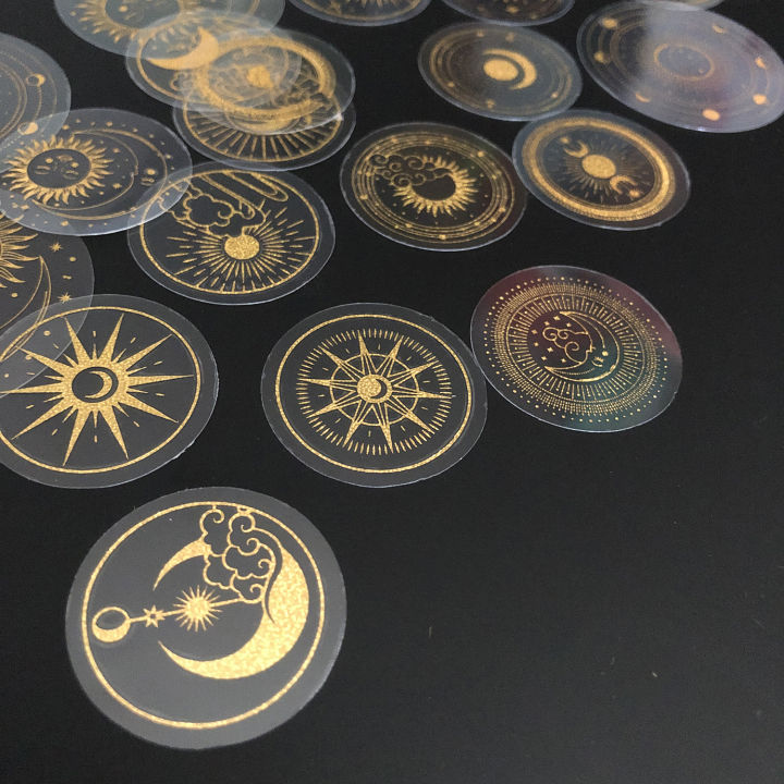 70%20pcs%20Glitter%20Gold%20PET%20Adhesive%20Stickers%20Waterproof%20Transparent%20Label:%20SUN%20MOON%20Stars%20Etc%20-%20Image%206