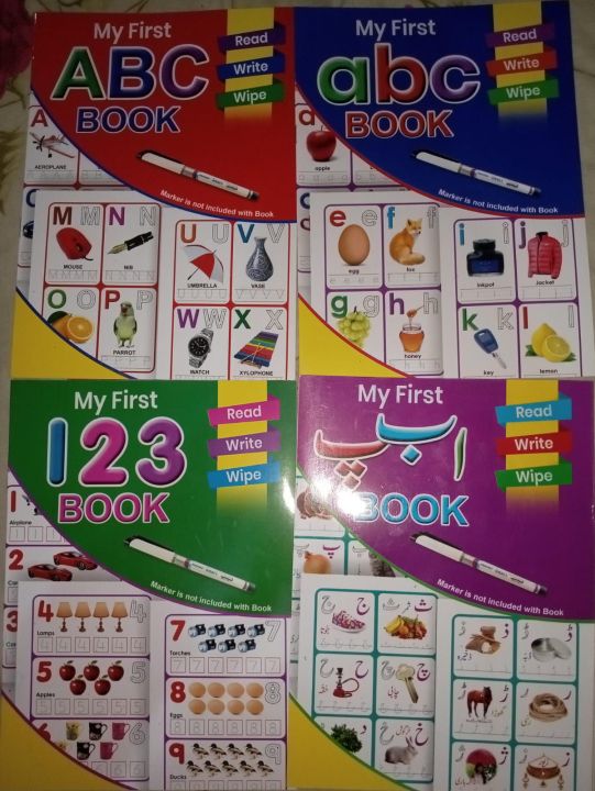 Wipe & Clean Writing | 4-Book Set Capital, Small, Counting & Urdu alphabet | With marker