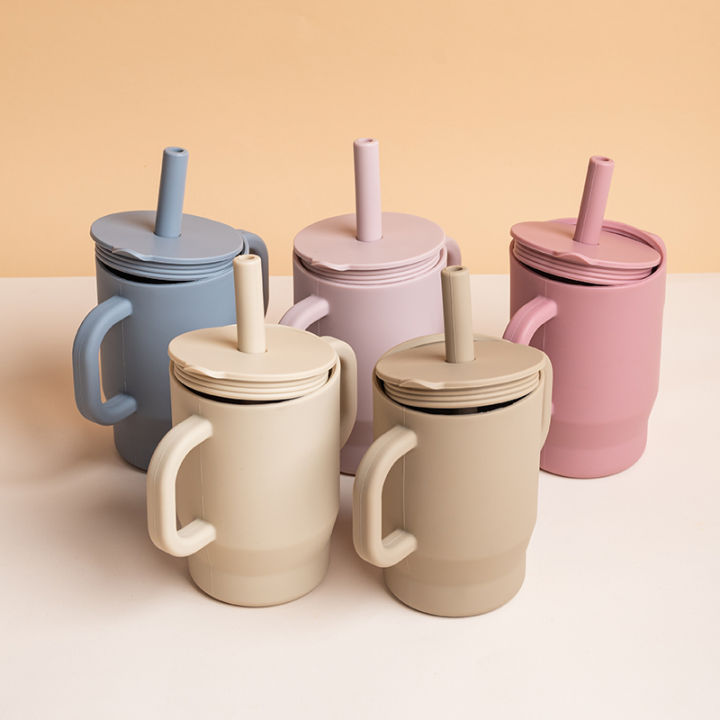 180ml Food-Grade Silicone Baby Learning Drinking Cup with Straw and Double Handles, Baby Training Drinking Cup