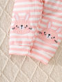Cute Rabbit Embroidery for Infants and Toddlers, Waffle Sweatshirt, Striped Jogger Pants, Two-Piece Set, Knee Pads, Elastic Waist, Soft and Warm. 