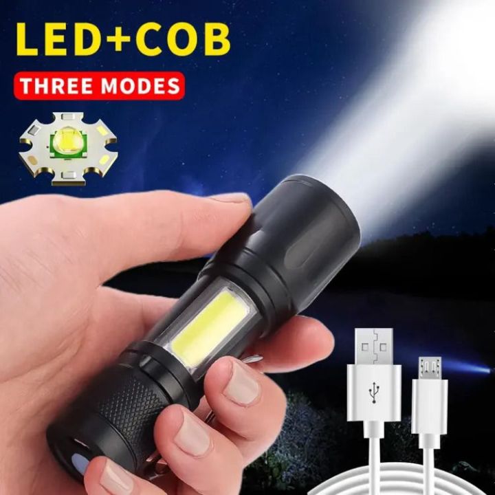 Torch%20-%20Mini%20LED%20Micro%20USB%20Charging%20with%20Cable%20and%20Case%20-%20Powerful%20Flashlight%203800LM%20XPE%20COB%20Small%20Rechargeable%20-%20FlashLight%20Zoomable%20-%20Image%204