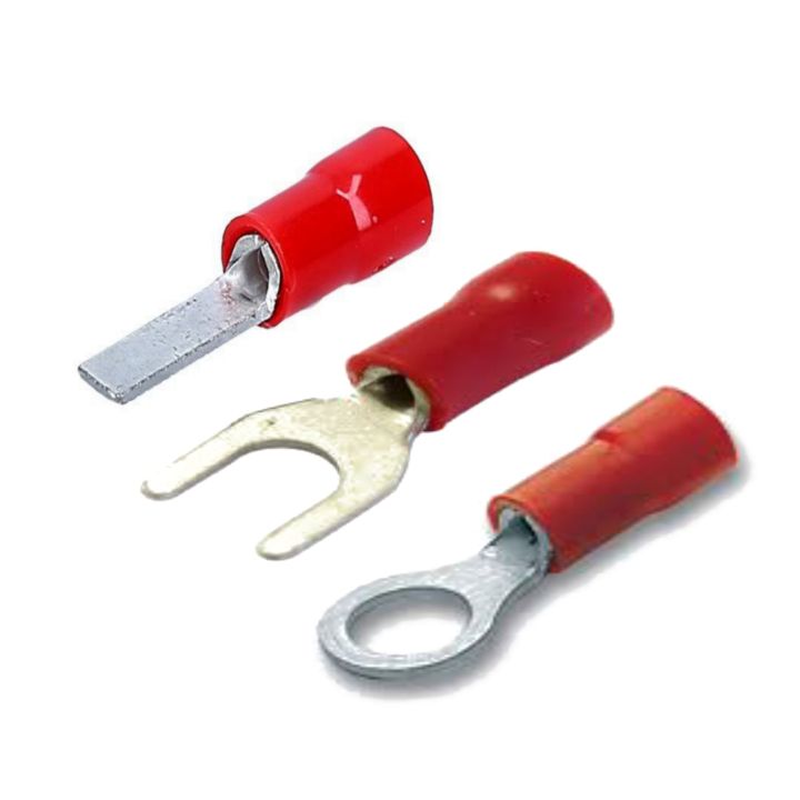 30pcs 10mm insulated lugs , wire thimble Red colour U , O , flat pin. corner