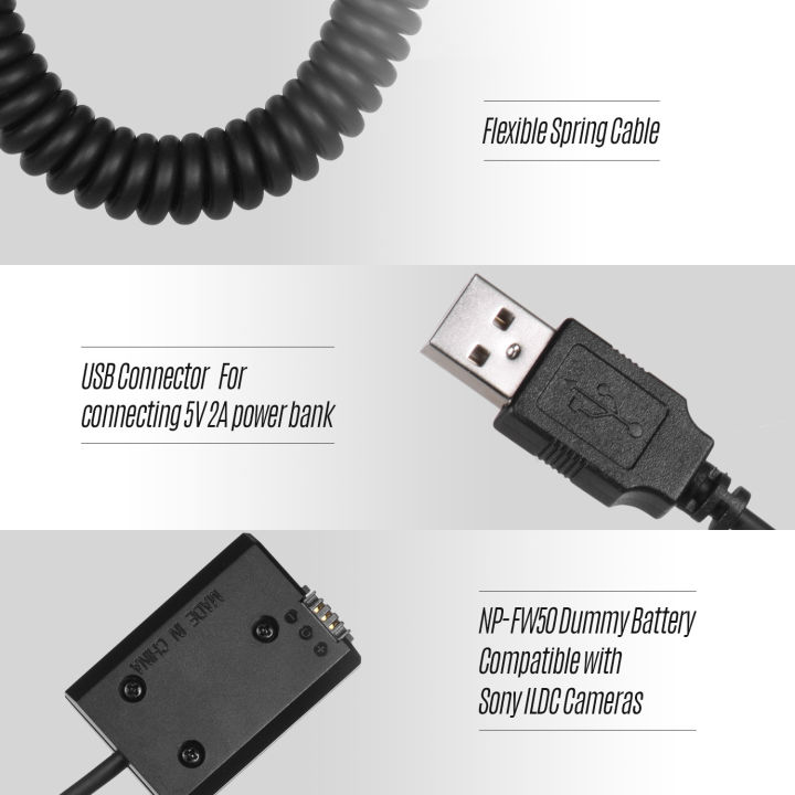 Andoer%205V%20USB%20NP-FW50%20Dummy%20Battery%20Pack%20Coupler%20Adapter%20with%20Flexible%20Spring%20Cable%20for%20%20A7%20A7II%20A7R%20A7S%20A7RII%20ILDC%20Camera%20-%20Image%202