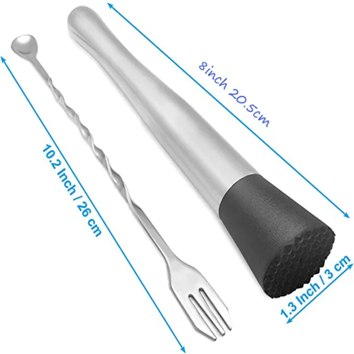 8%20Inch%20Cocktail%20Muddler%20and%20Mixing%20Spoon,%20Stainless%20Steel%20Cocktail%20Muddler%20Home%20Bar%20Bartender%20Tool%20Barware%20Set%20-%20Image%202