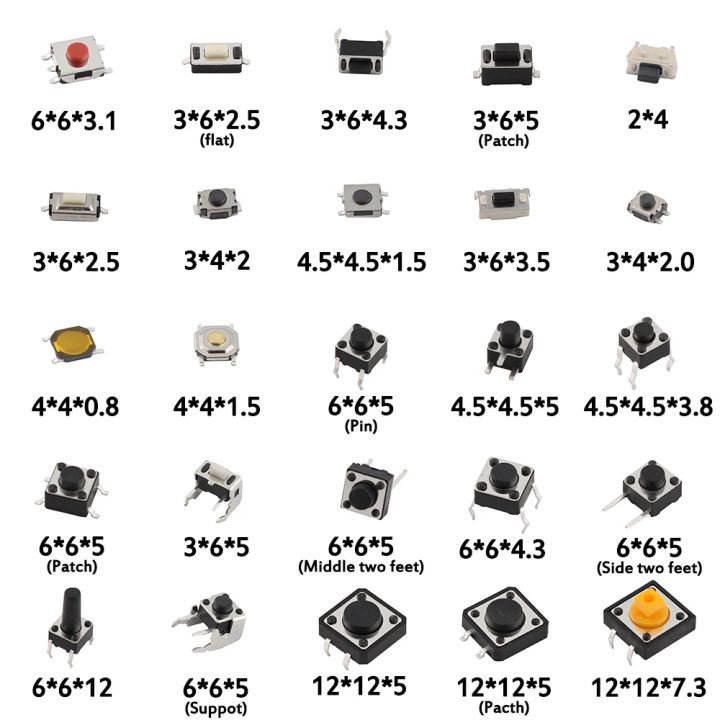 Switch Button Component 125PCS/Set Micro Switch Push Buttons Touch Component Kit 25 Values Tact ...