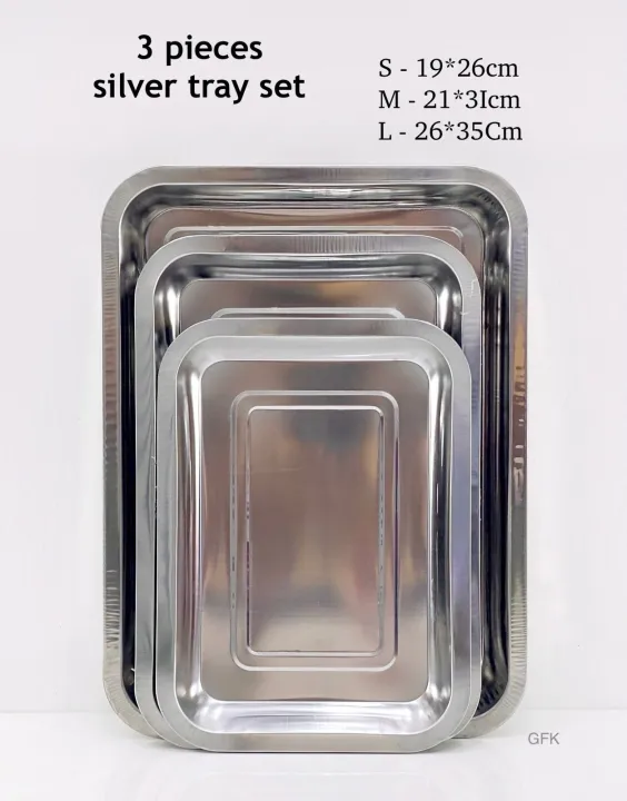 3 Pieces Silver Tray Set - Sizes S, M, L