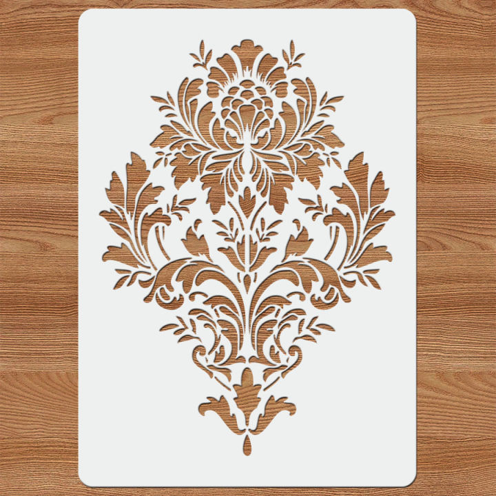 1PC A4 Vintage Baroque Stencil for Wall Painting – DIY Classic Floral Template for Home Decor