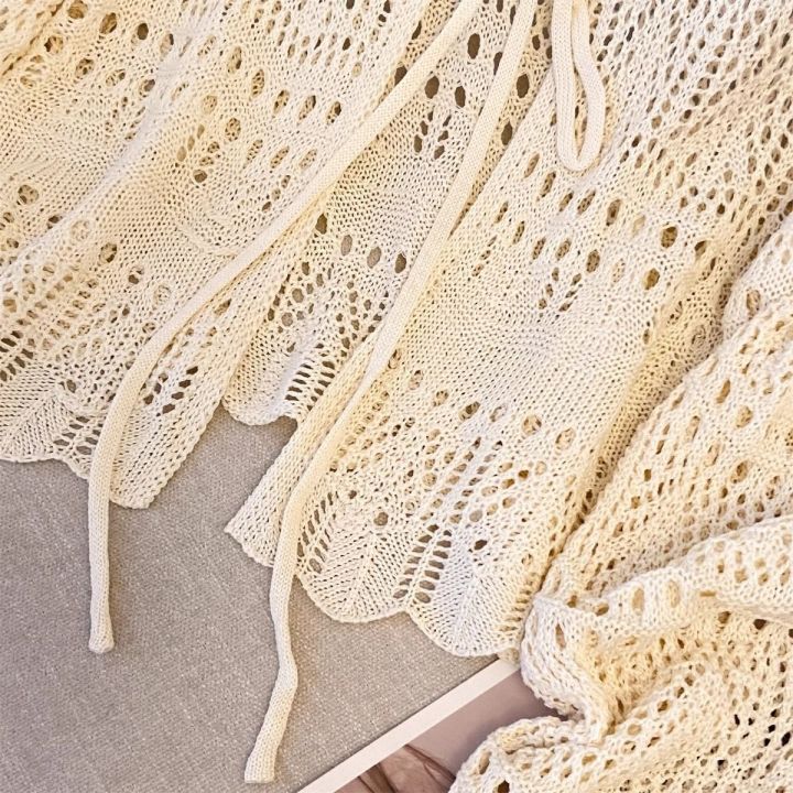 Women's%20Summer%20Lace%20Knit%20Cardigan%20Long%20Sleeve%20V-neck%20Openwork%20Crochet%20Tie%20Front%20Sun%20Protective%20Shawl%20Versatile%20Cover-Up%20for%20Fall%20-%20Image%206