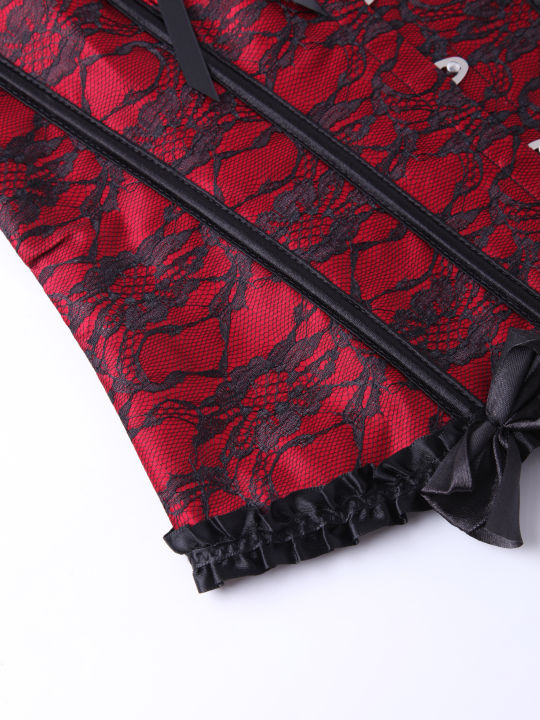 Women%20Gothic%20Floral%20Lace%20Overbust%20Corset,%20Sweetheart%20Strapless%20Bustier%20with%20Ruffle%20Trim%20Front%20Bow,%20Busk%20Closure%20Lace%20Up%20Back%20-%20Image%206