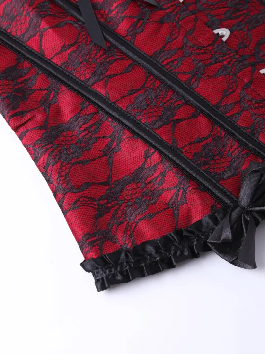 Women%20Gothic%20Floral%20Lace%20Overbust%20Corset,%20Sweetheart%20Strapless%20Bustier%20with%20Ruffle%20Trim%20Front%20Bow,%20Busk%20Closure%20Lace%20Up%20Back%20-%20Image%206